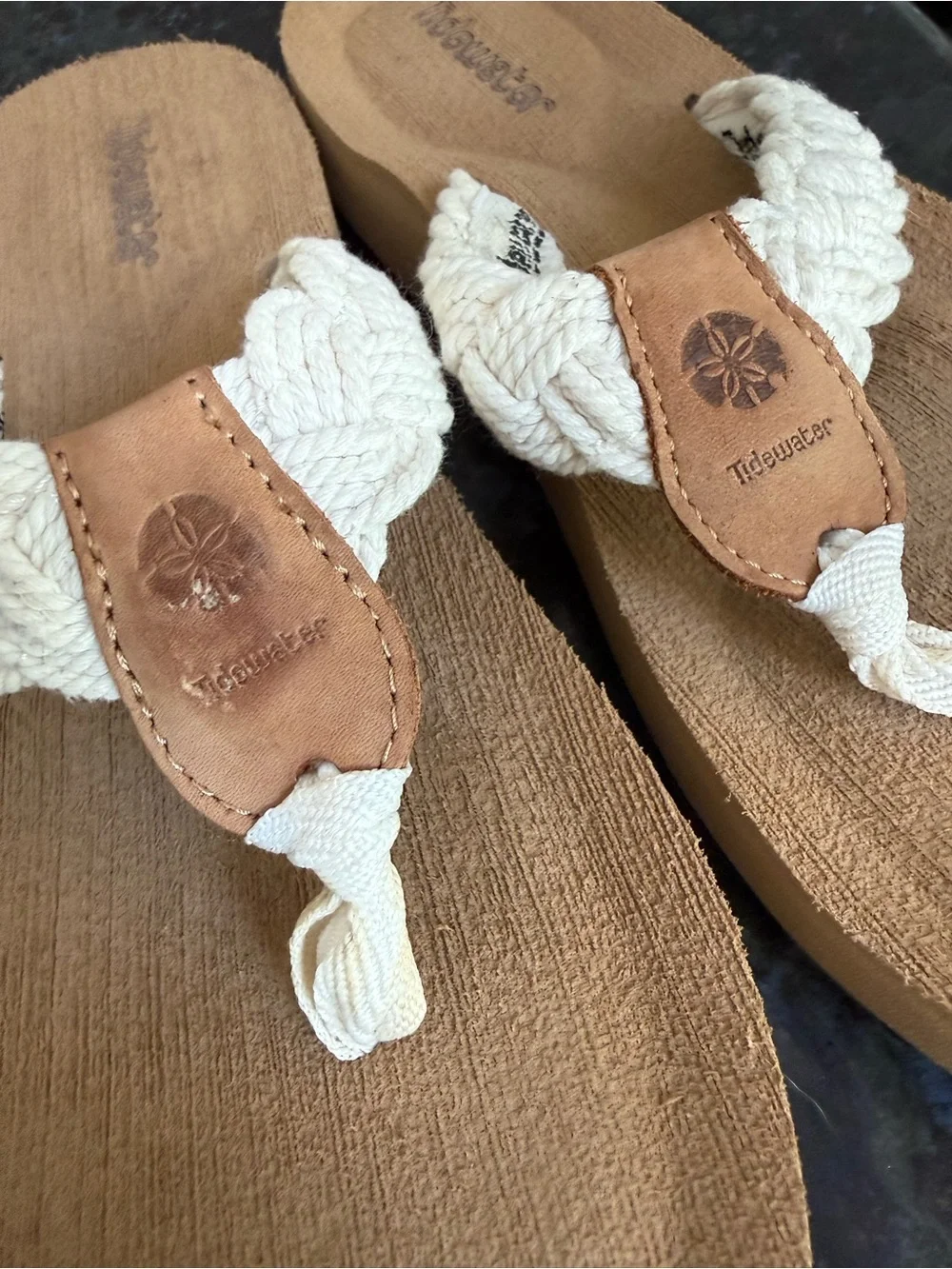 Tidewater Women’s Nantucket Harbor White Braided Rope Flip Flops Size 9/10 L